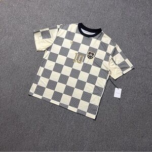 Aime Leon Dore Checkered Tee in Cream and Black with Gold Accents